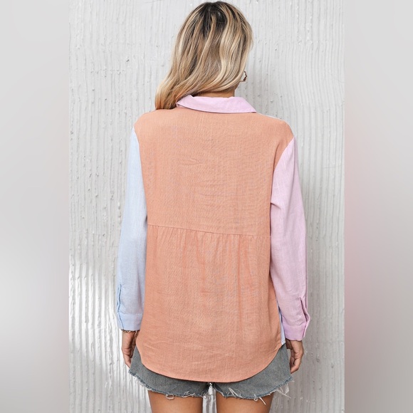 Color Block Button Up Long Sleeve Shirt - Picture 3 of 7